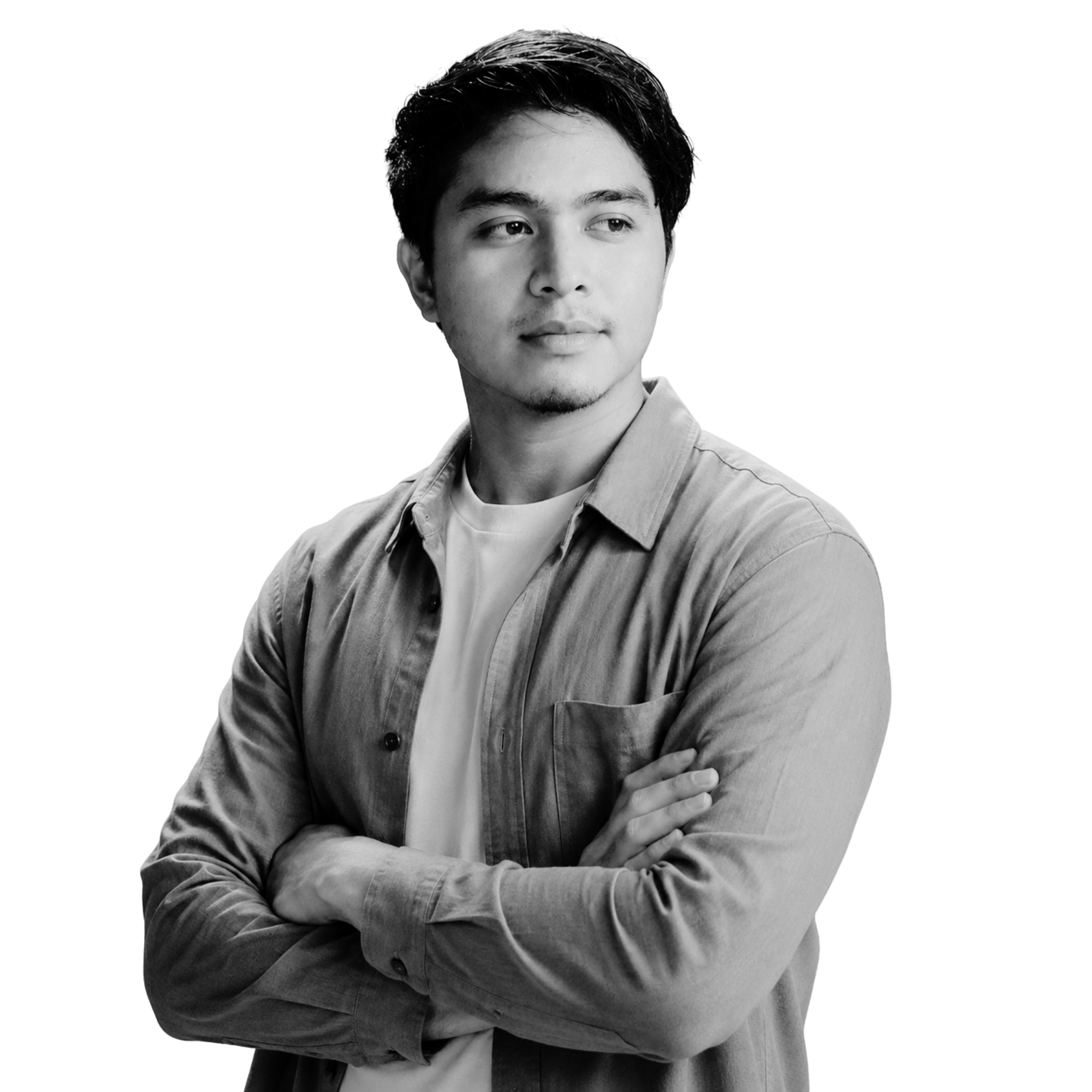 Black and white portrait of Alvin Detomal