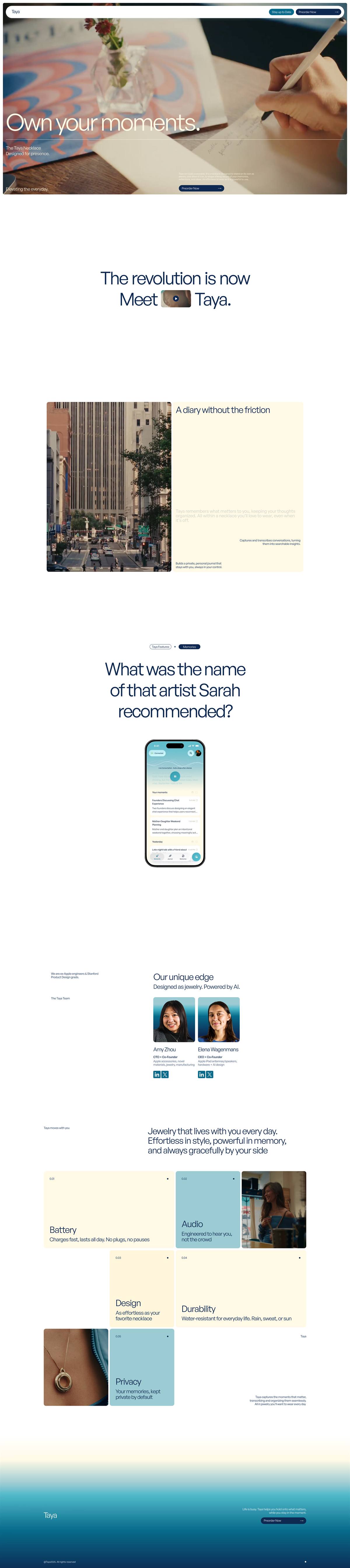 Taya Necklace landing page screenshot